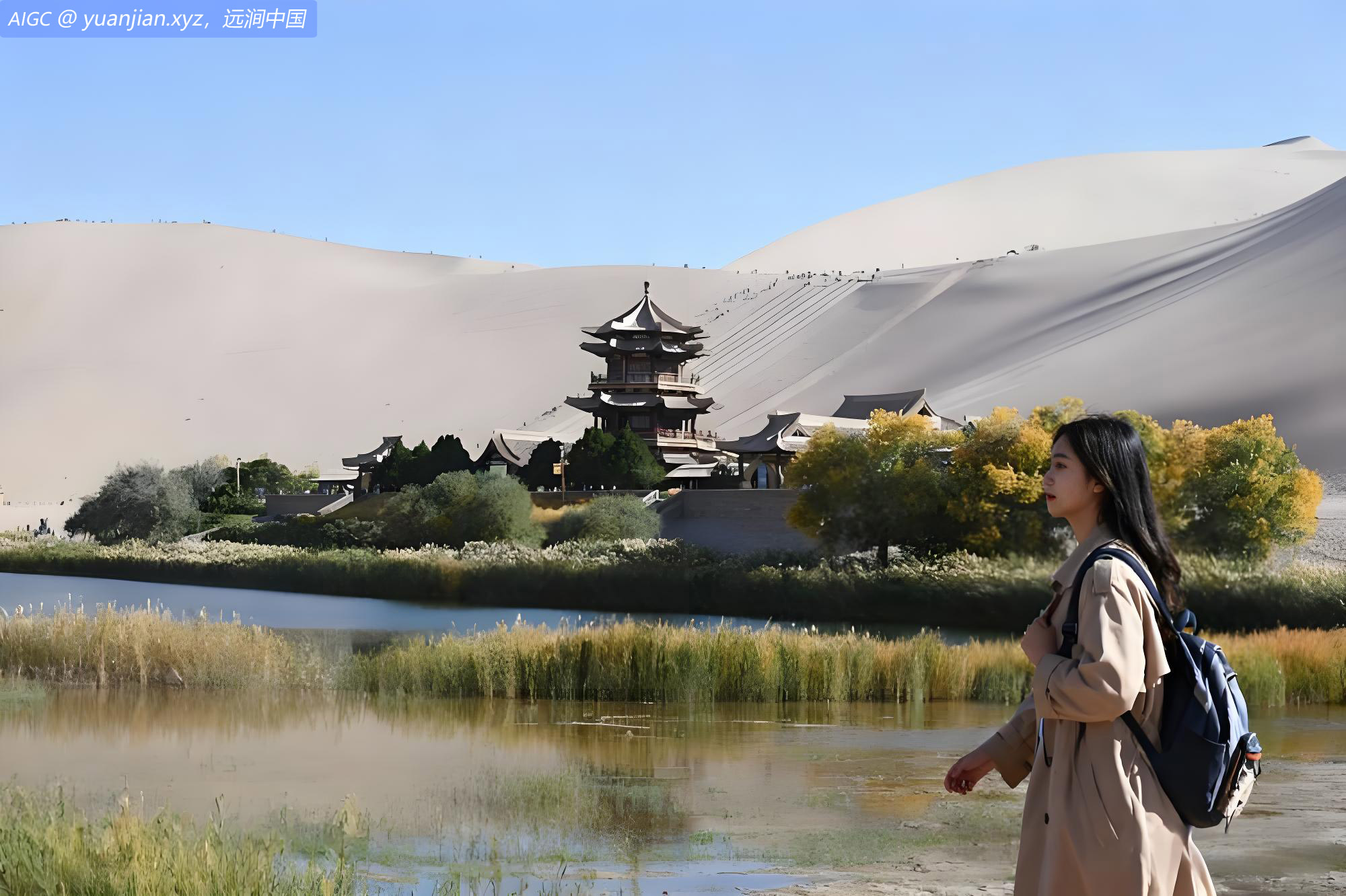 金秋时节，敦煌月牙泉景区景色如画