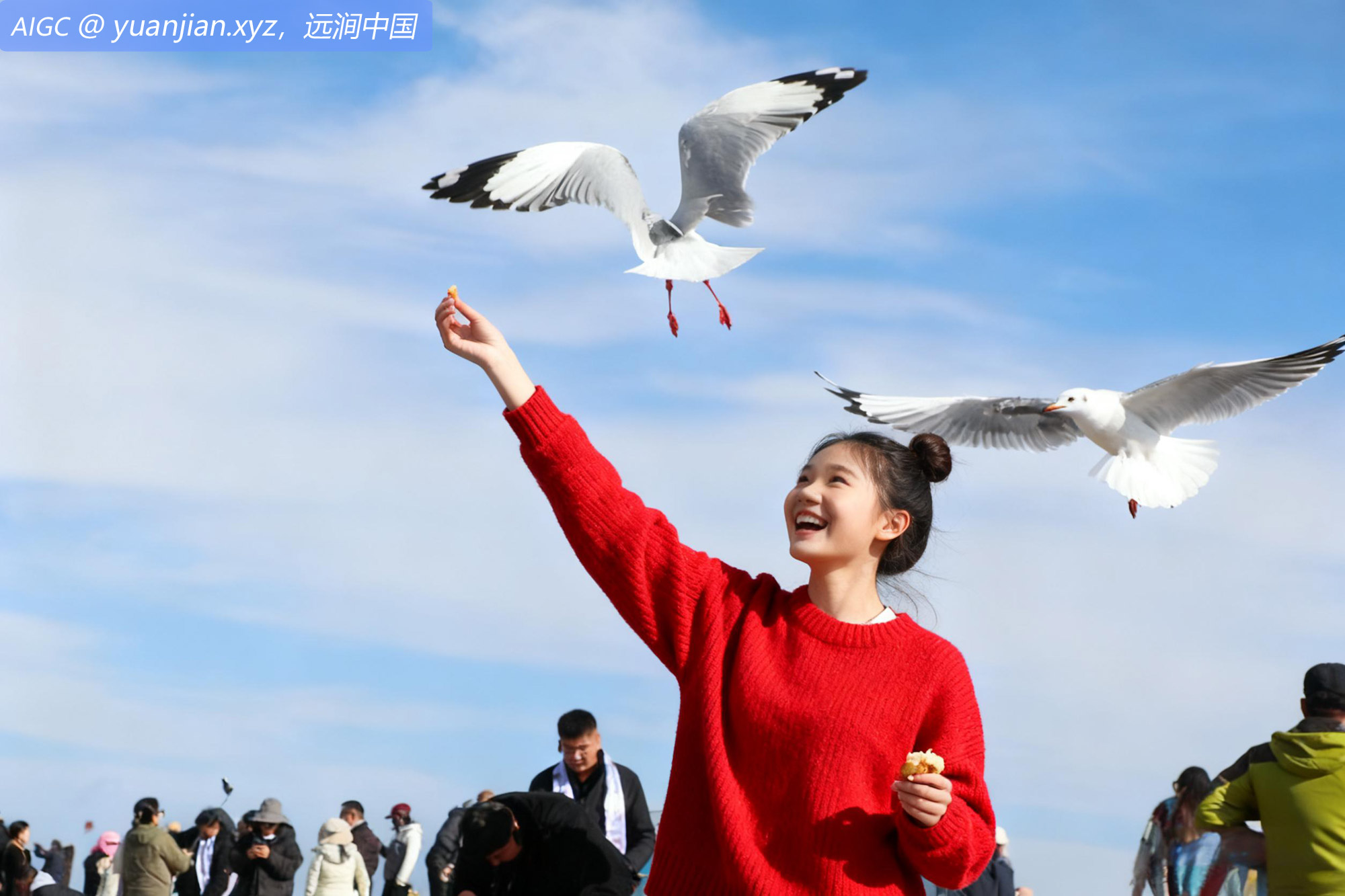 金秋十月，青海湖畔水鸟飞舞。