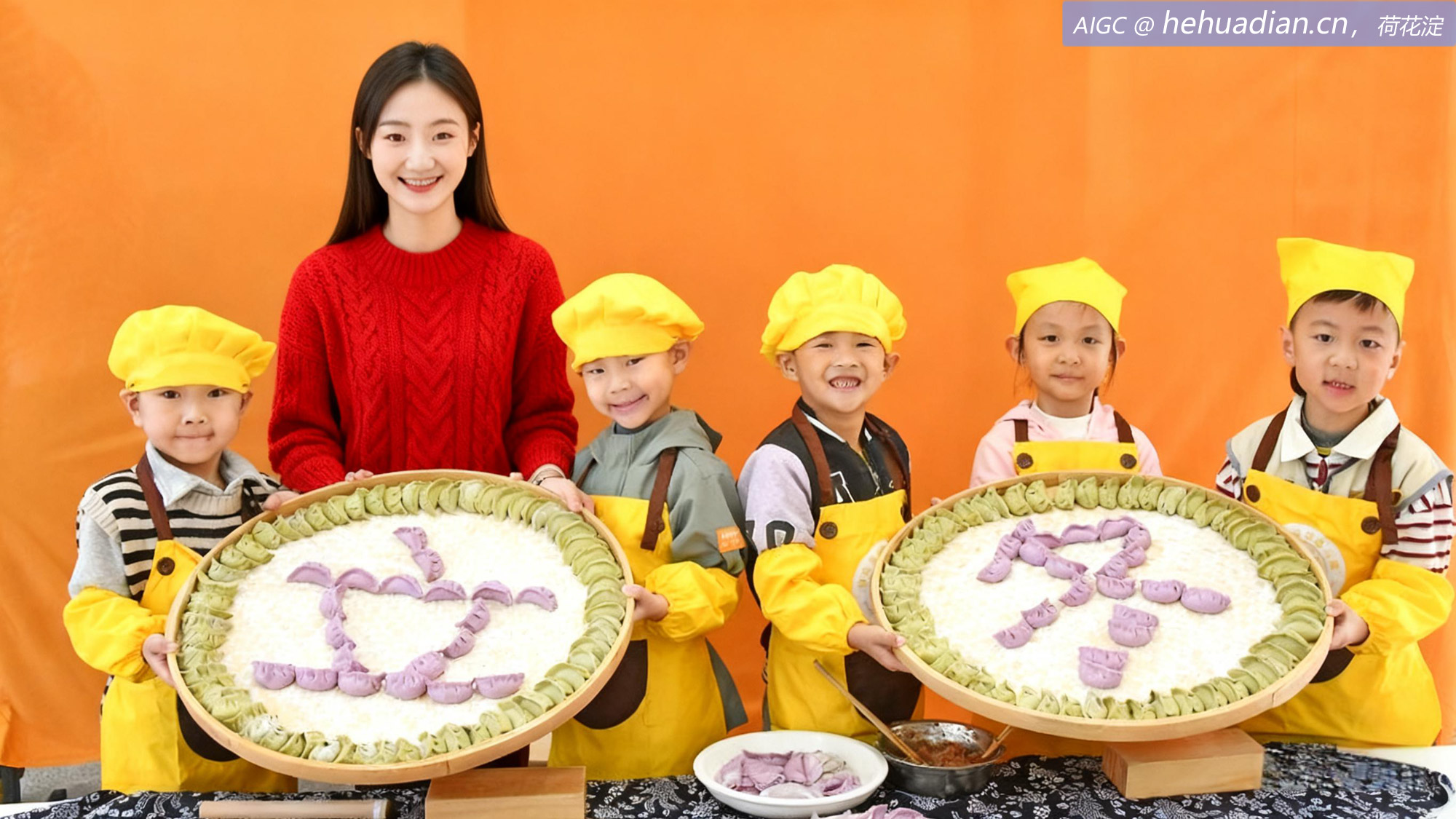 仙居县迎晖幼儿园，小朋友们展示包好的立冬饺子