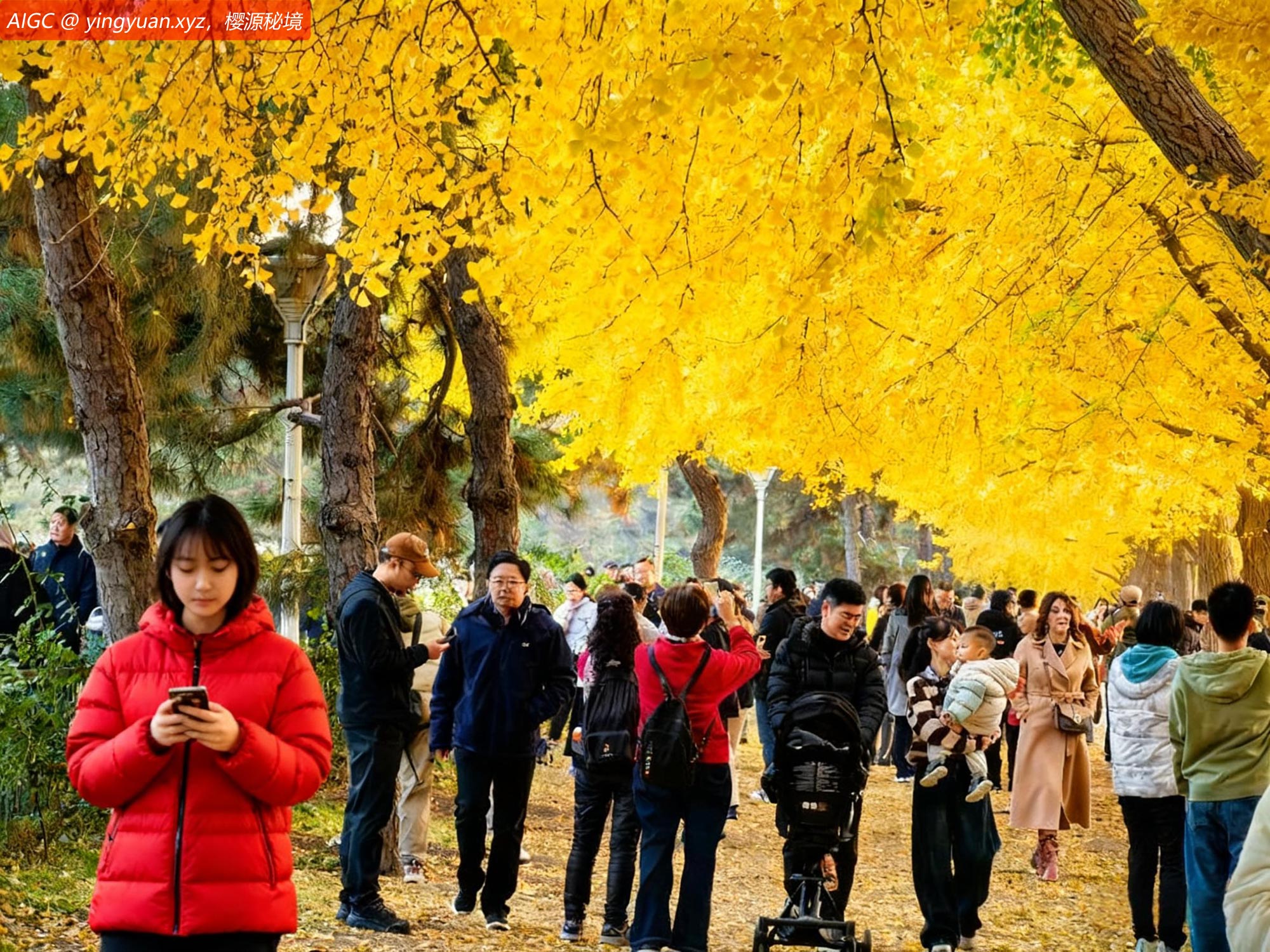 北京，初冬，钓鱼台外银杏大道一片金黄