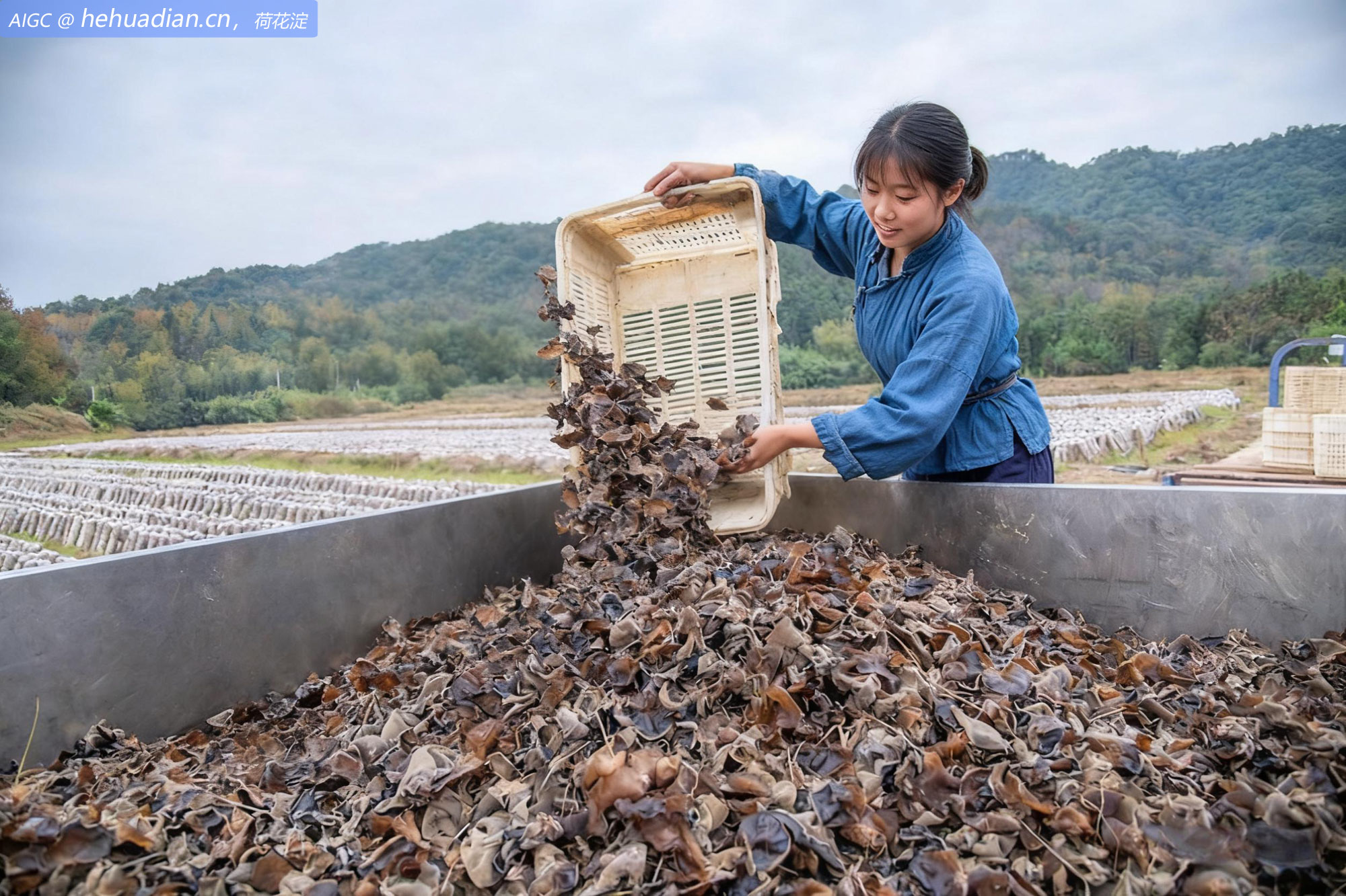 江西省吉安市大塘村木耳基地，木耳装运上车