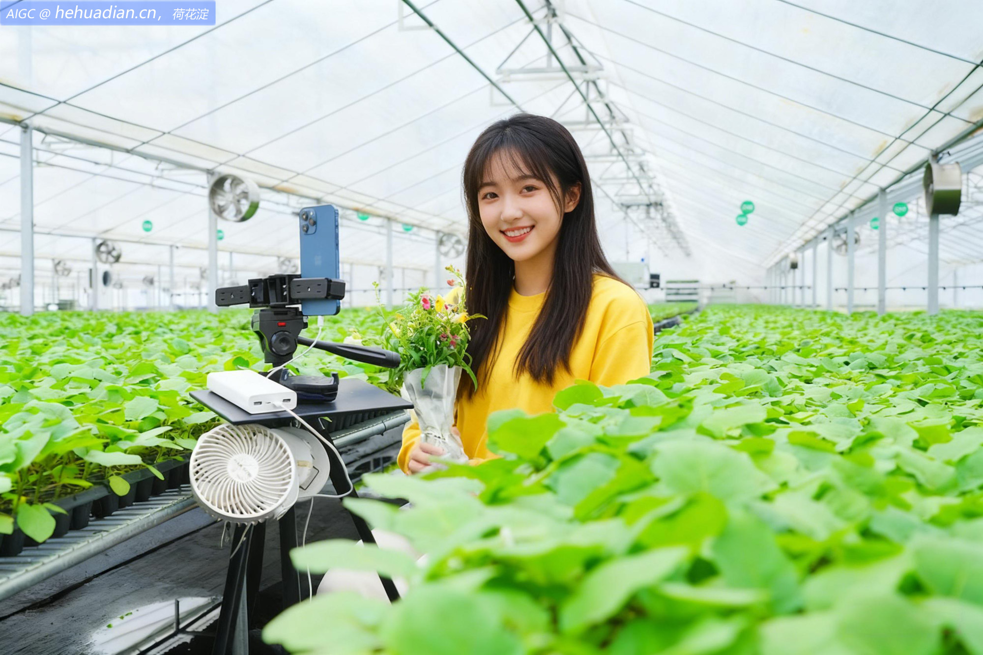 重庆市北碚区嘉禾智慧种苗工厂，网红在直播。