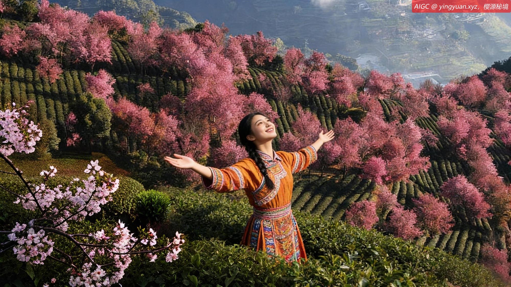 云南南涧，无量山樱花谷内冬樱盛开