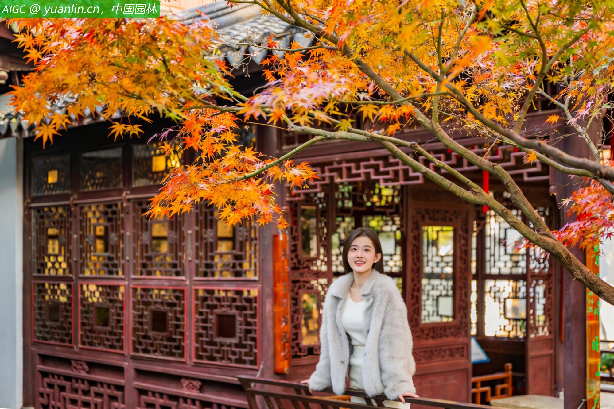 深冬，怡园里绽放园林最后的一抹红