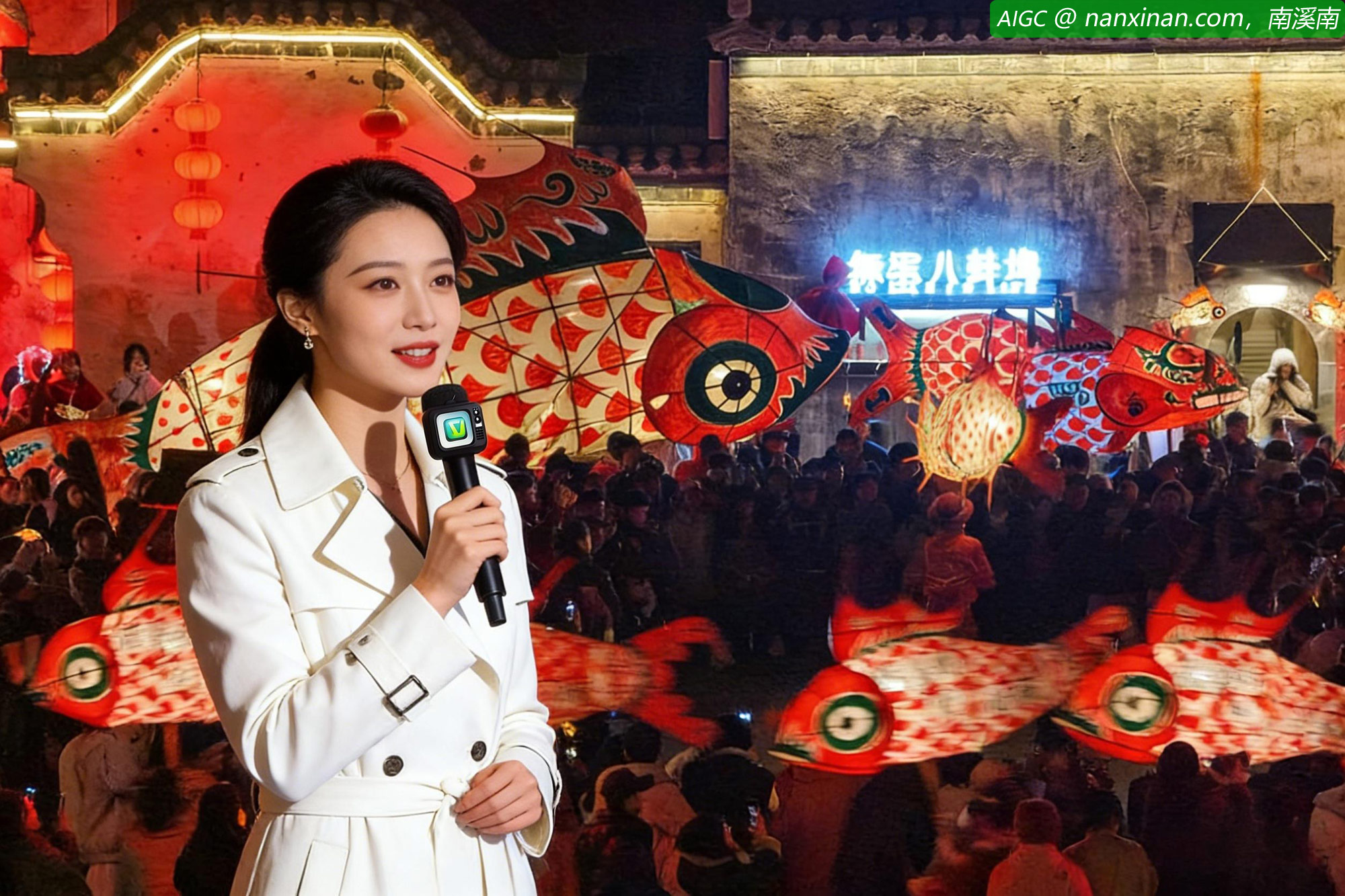 黄山市徽州区呈坎古村落，热闹非凡的鱼灯巡游活动