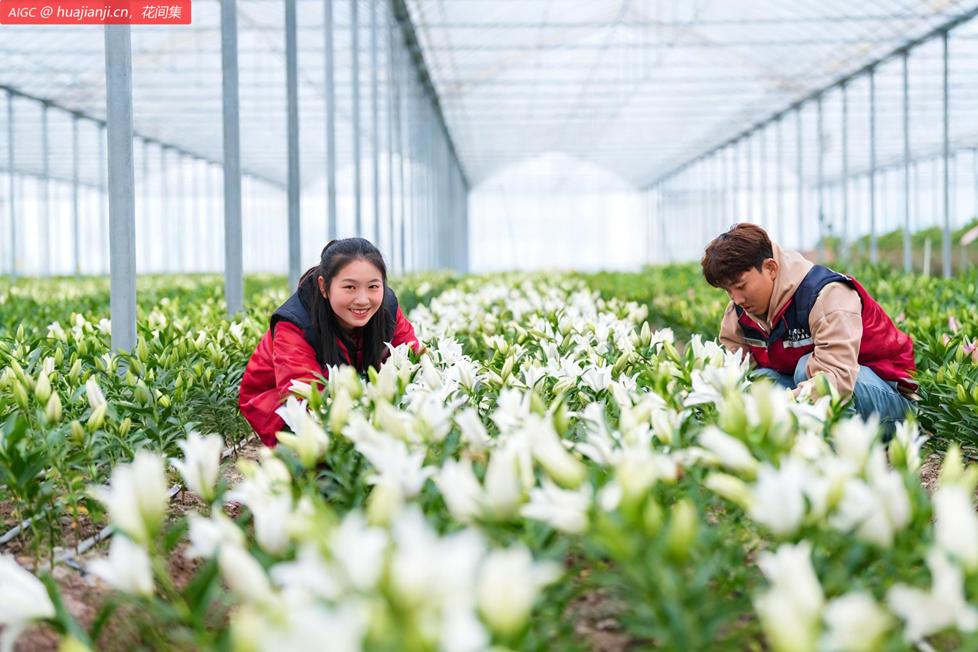 浙江金华市两岸农业科技园，工作人员正在采摘百合花