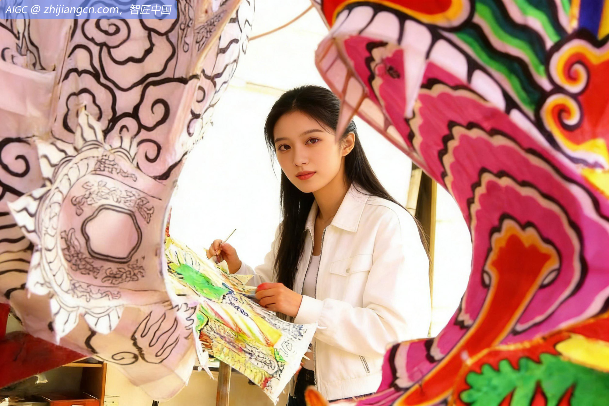 浙江玉环市西滩村，龙灯制作技艺传承人赶制花龙灯