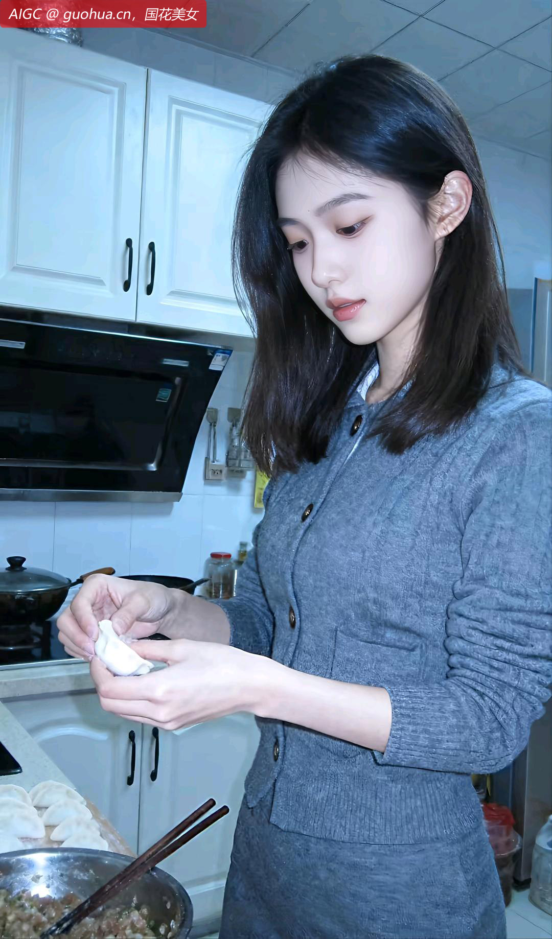 晓琳捏着饺子，灵动的双手似在施展魔法