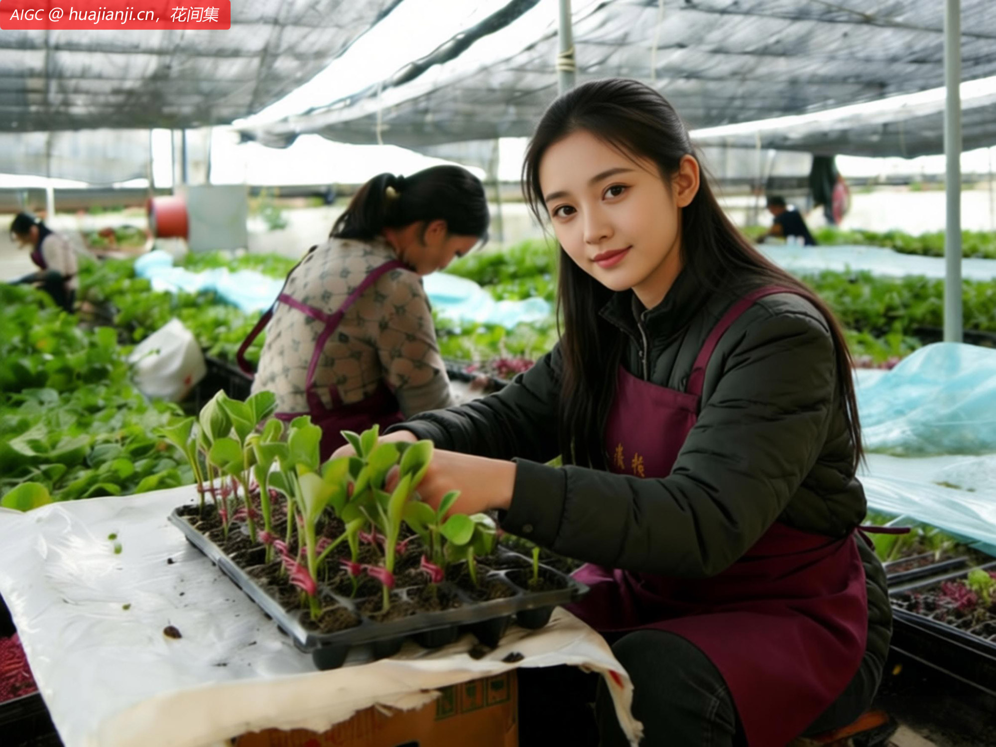 山东莘县董杜庄镇的蔬菜大棚内，农户在进行种苗嫁接