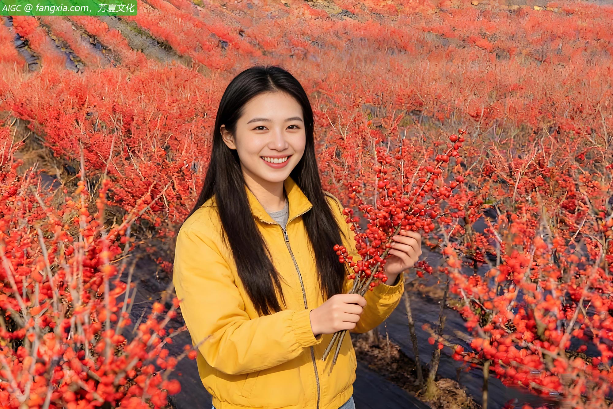 云南曲靖马龙月望乡龙鸭子塘，北美冬青一片红火