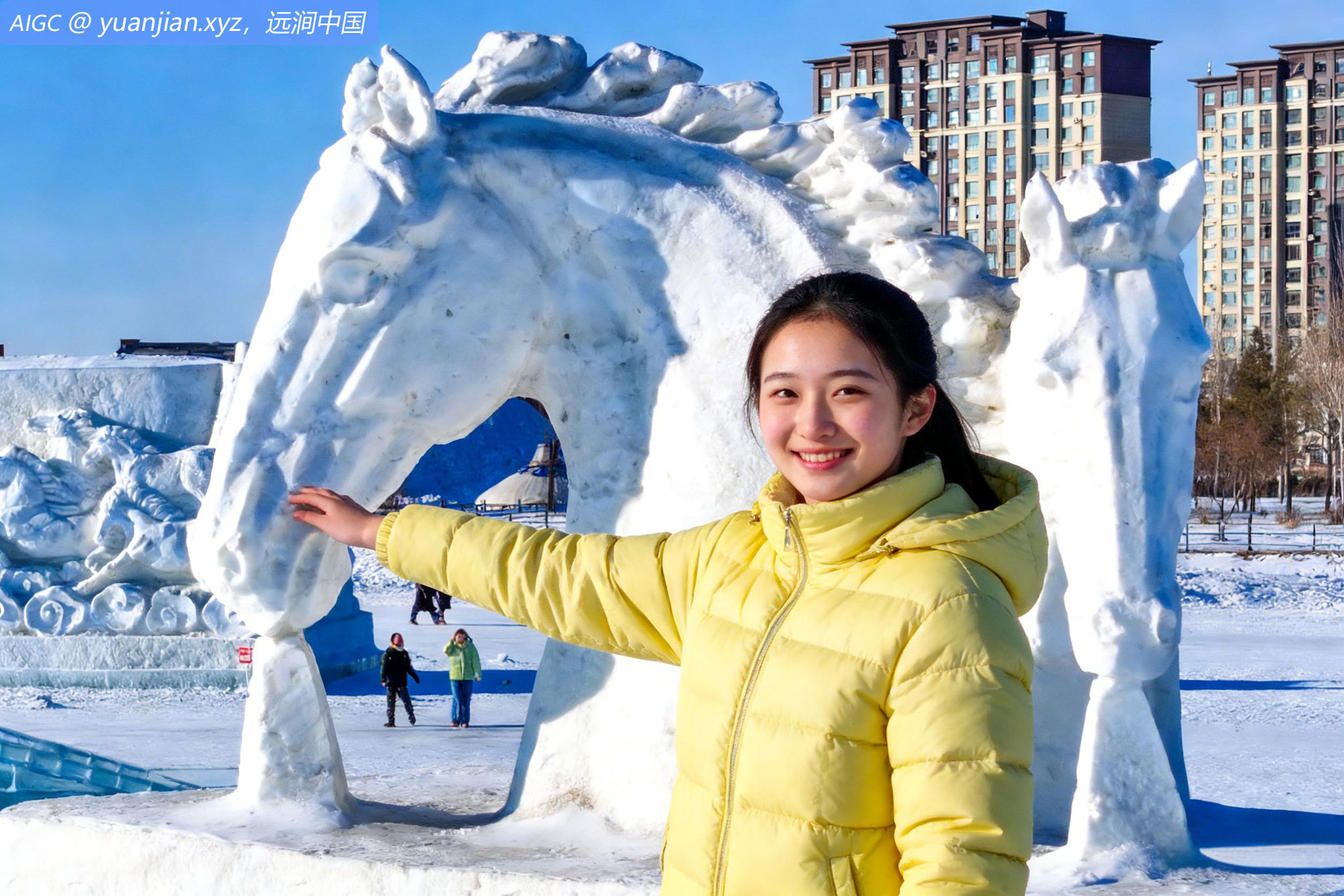 内蒙古锡林湖冰雪欢乐汇：马文化主题冰雪雕塑