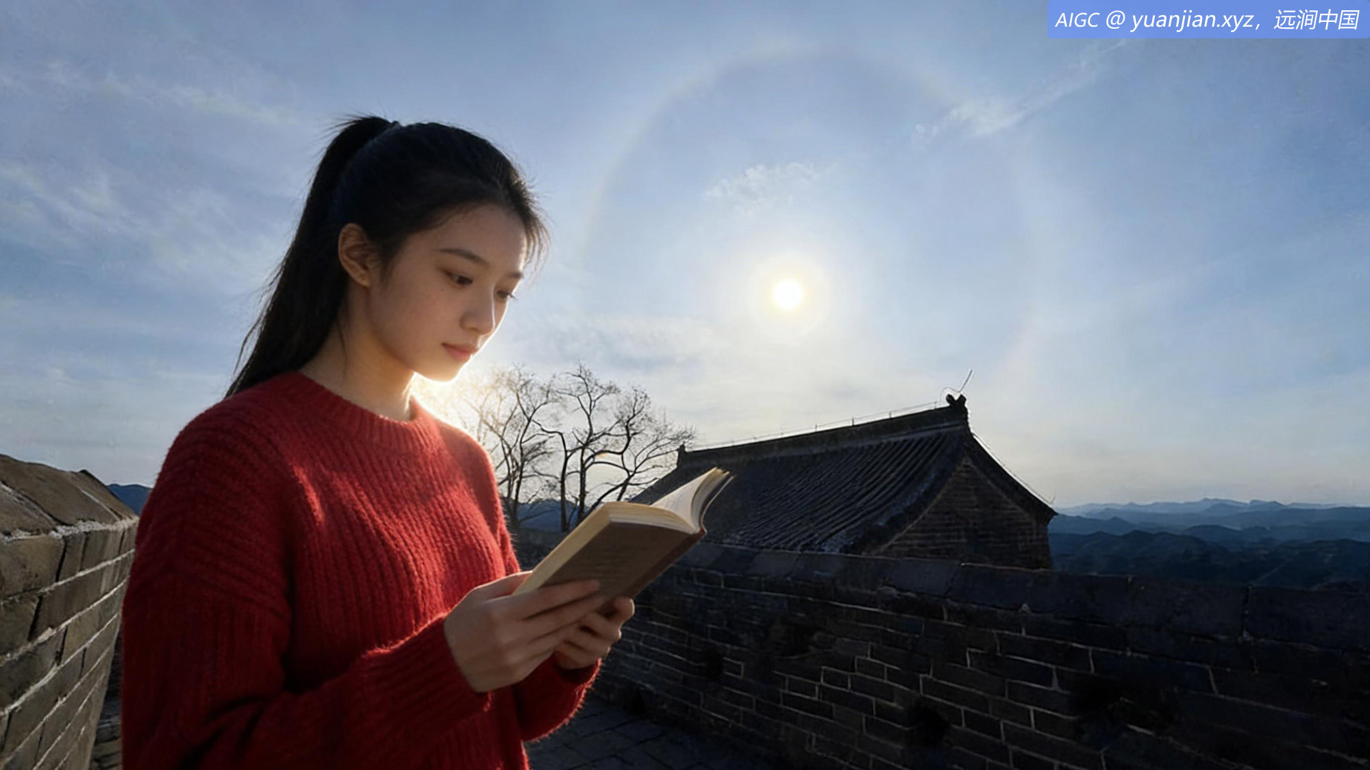 河北省承德市滦平县金山岭长城出现壮丽日晕景象