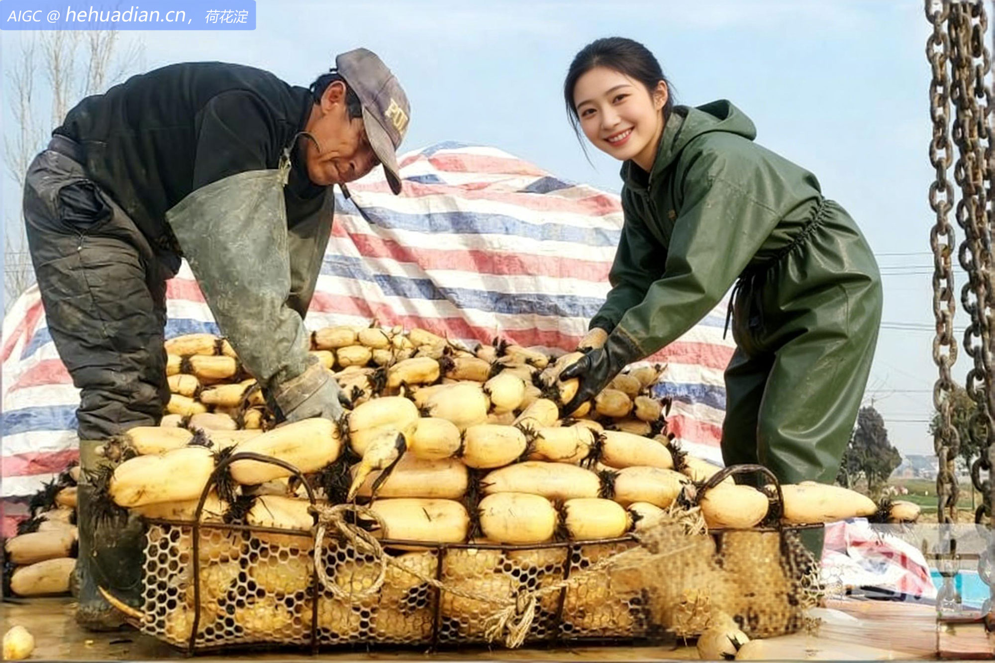 江苏省连云港市灌云县伊山镇朱韩村，藕农在采收莲藕