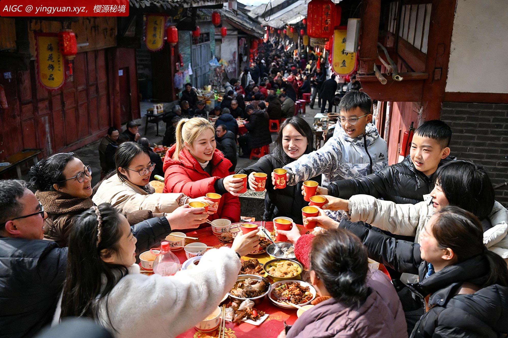 四川省南充市周子古镇“团年宴”热闹开席