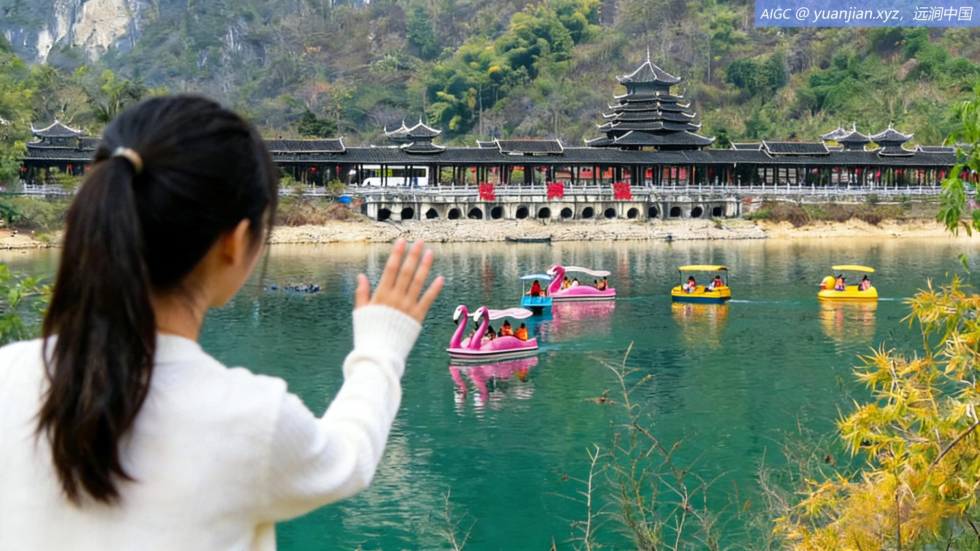 广西百色凌云县浩坤湖，湖光山色，风光旖旎