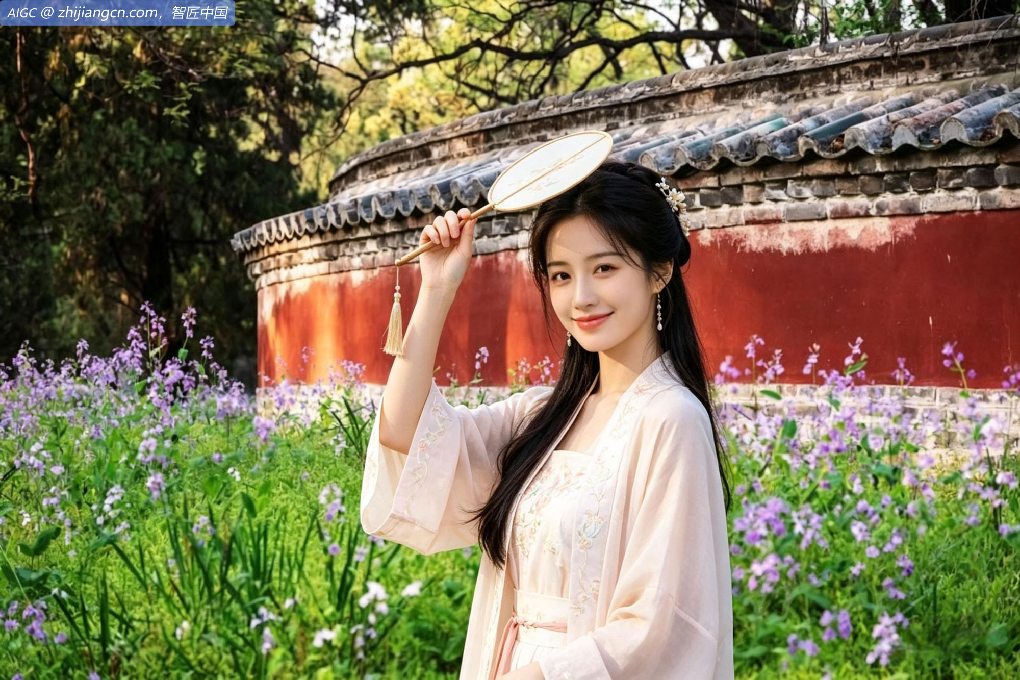 山东济宁曲阜孔林内千亩二月兰，蓝紫色花海铺满林间