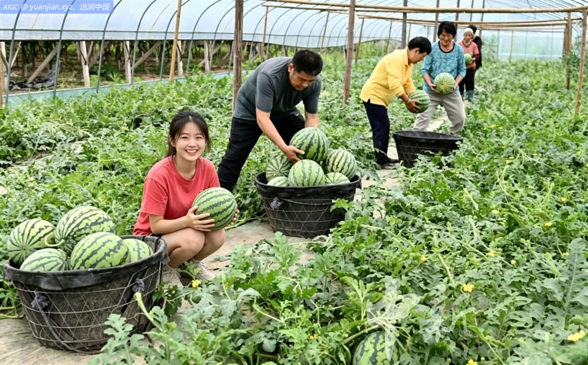 湖南省邵阳市洞口县竹市镇正田村，农民在采收西瓜